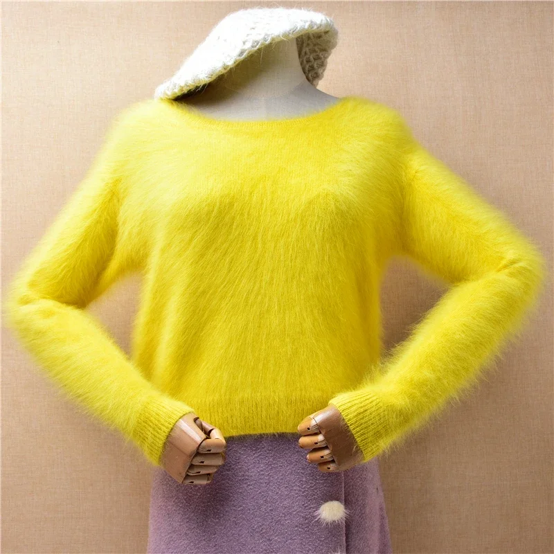 04 senhoras mulheres outono inverno roupas coloridas peludo vison cashmere malha o pescoço mangas compridas blusas finas pulôver camisola puxar