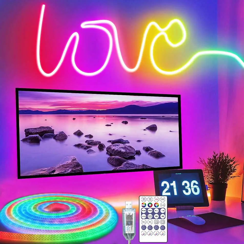 

Светодиодная неоновая лента WS2811 RGBIC с круглым сетчатым узором, 360-градусная гибкая гирлянда с разноцветной подсветкой для спальни