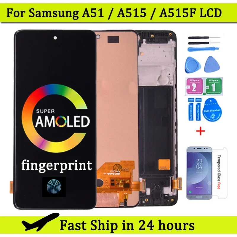 Super AMOLED для Samsung A51 LCD A515 A515F A515F/DS A515FD, ЖК-дисплей, сенсорный экран с рамкой, дигитайзер в сборе