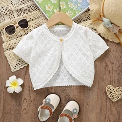 Baby Girl Sweaters Knit Infant Kid Cardigan Short Sleeve Summer Newborn Children Clothes Fashion Hollow Out White Tops Outerwear