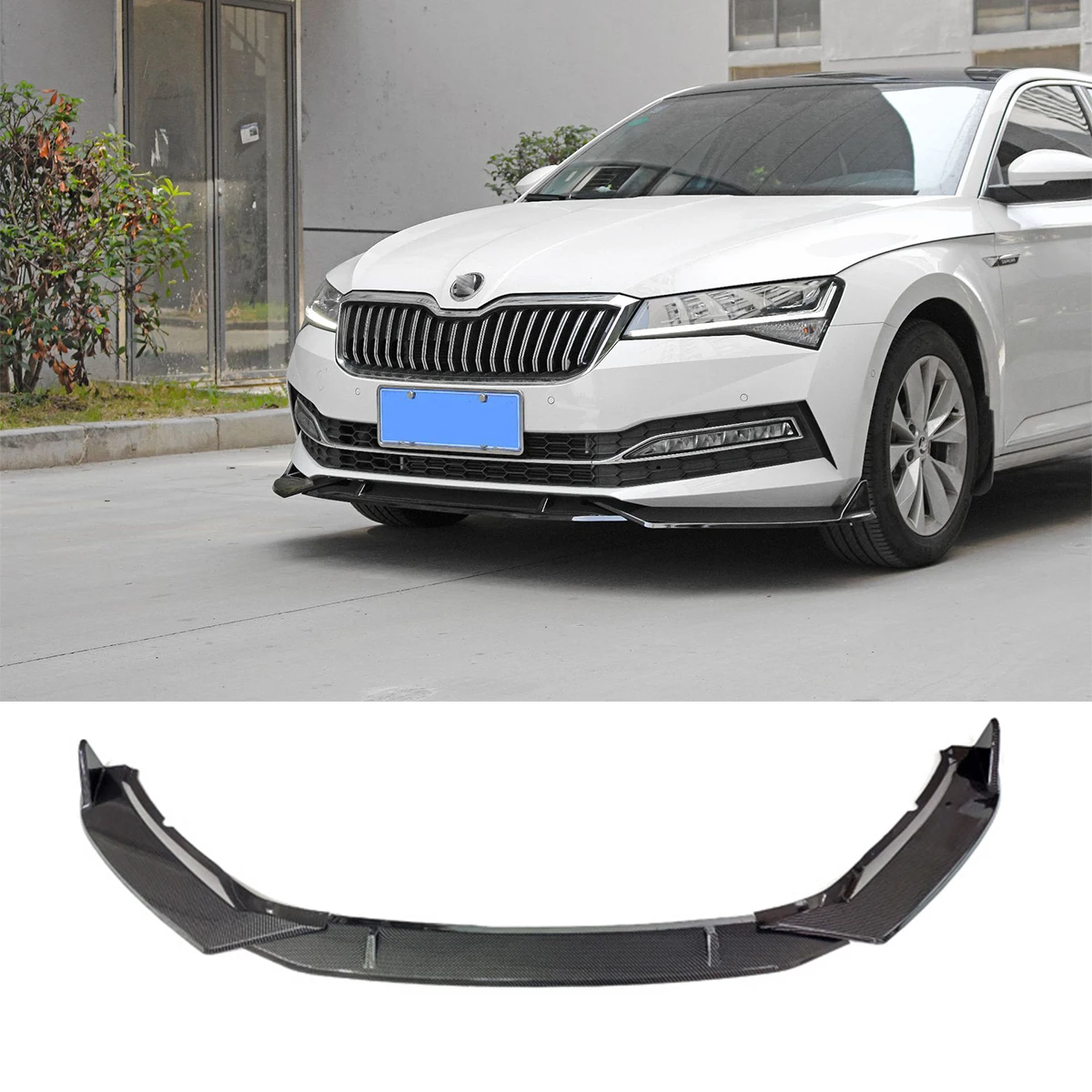 Front Bumper Lip Spoiler Nice Side Splitters Body Kit Guard For Skoda Superb 2019-2020 Black Carbon Fiber Look Car Accessories