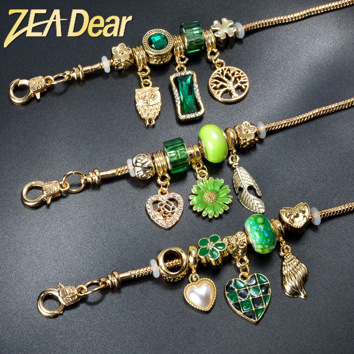 

ZEADear DIY Jewelry Stainless Steel Pandora Bracelet Green Zircon Heart Enamel Charms For Women Teens Birthday Party Gifts