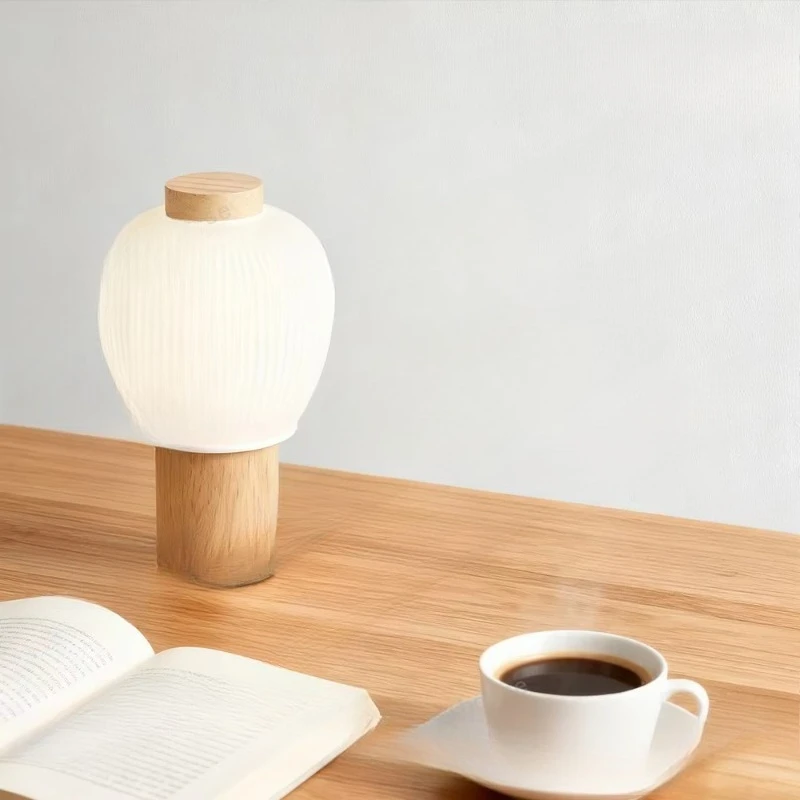 Rechargeable dimmable cordless light natural wood light with exquisite glass shade suitable for bedroom bedside bar hotel use