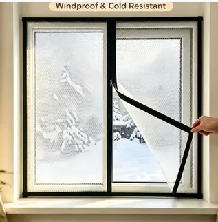 Double-layer bubble film for windproof and cold-proof windows, self-adhesive middle-opening black zipper style