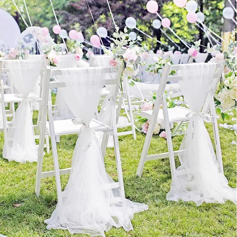 

10Pcs 150x200cm Gauze Chair Sashes For Baby Shower Wedding Party Arch Decor Garden Party Stairs Chair Back Decoration Organza