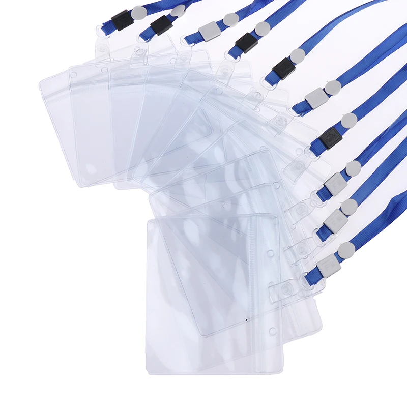 10Set Waterproof Plastic Protector Case Sleeve Pouch With Sealing Strip Lanyards ID Badge Holder Clear PVC Name Plate Card Bag