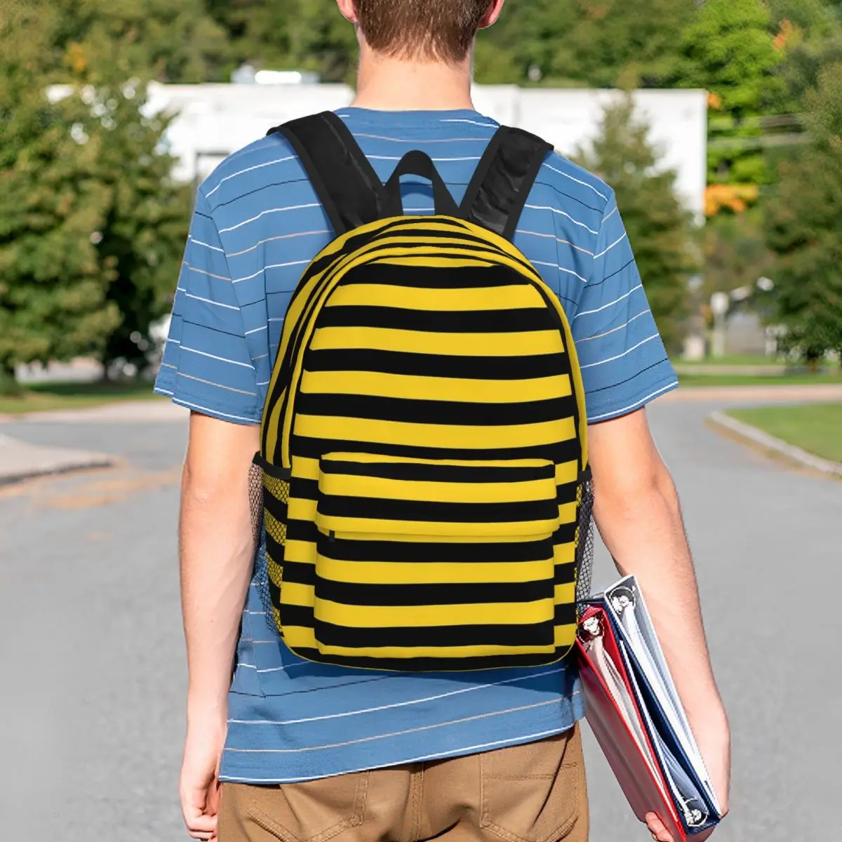 Yellow And Black Stripes In The Color Of Bees Backpack Student Boys Girls BookBag Men Women School Bag Laptop Shoulder Bags