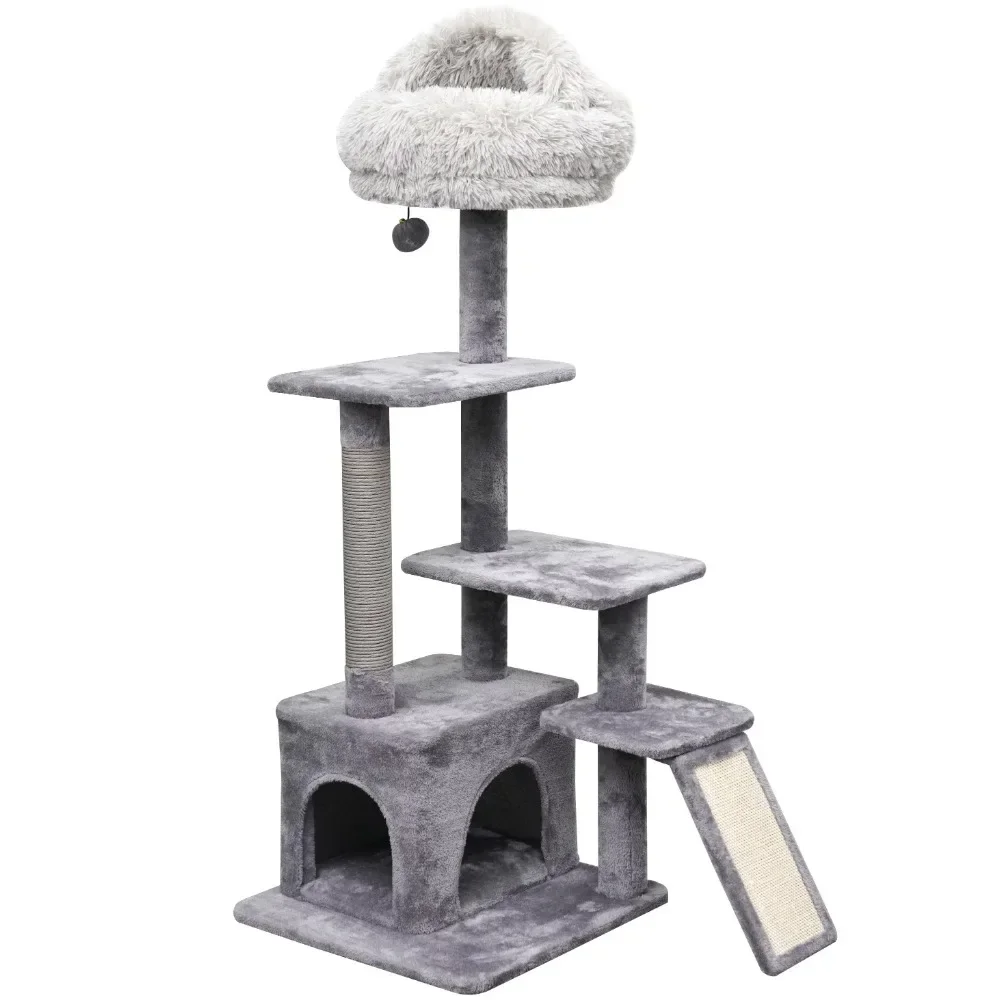 

48'' Height Tree Scratching Post for Cats Free Shipping 4-Level Grey Cat Tree With Condo and Scratching Pad Scratch Climbing Pet