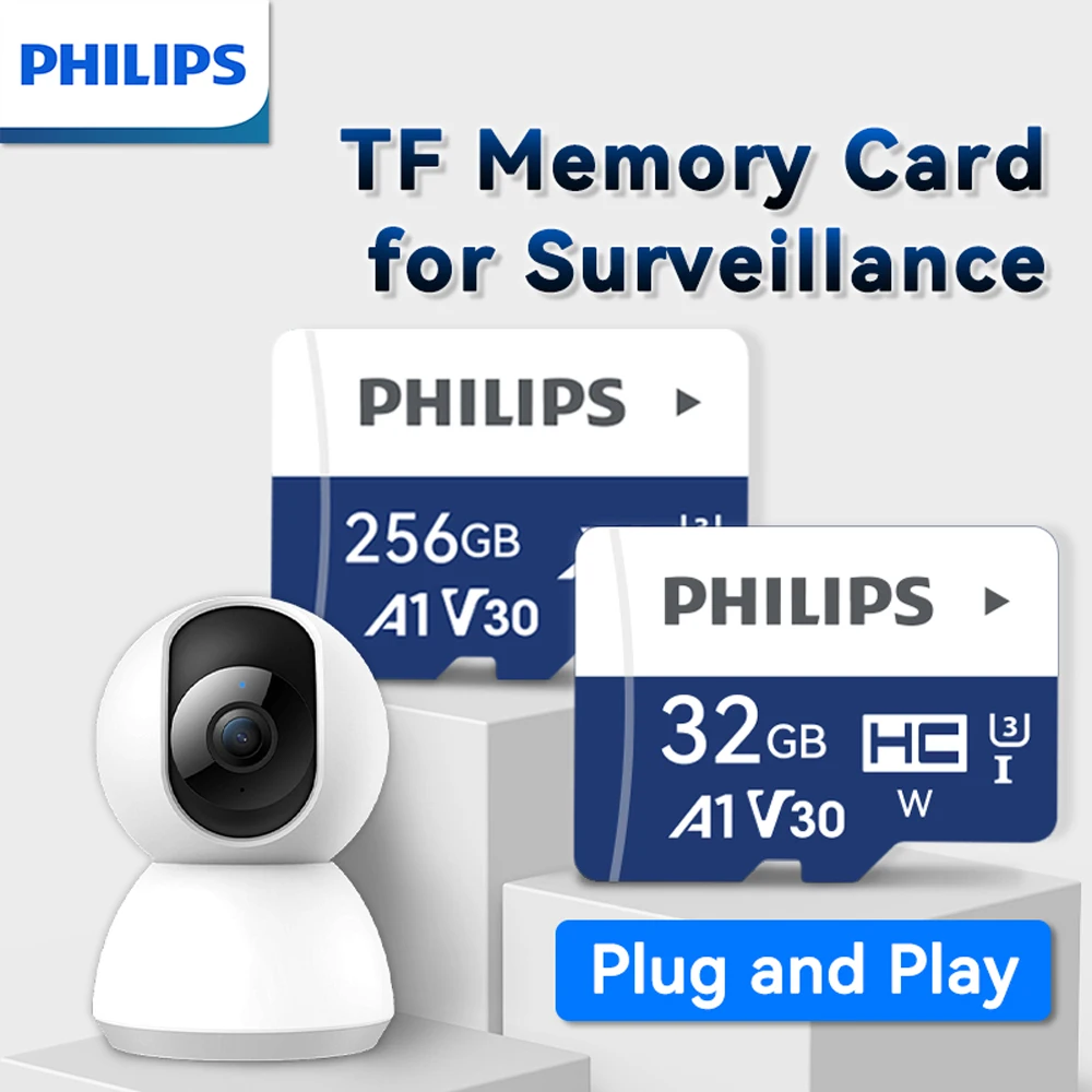 

PHILIPS 128 ГБ Micro TF Card U3 SDXC Высокоскоростная карта памяти до 100 МБ/с для камеры безопасности, видеорегистратора, камеры и дронов