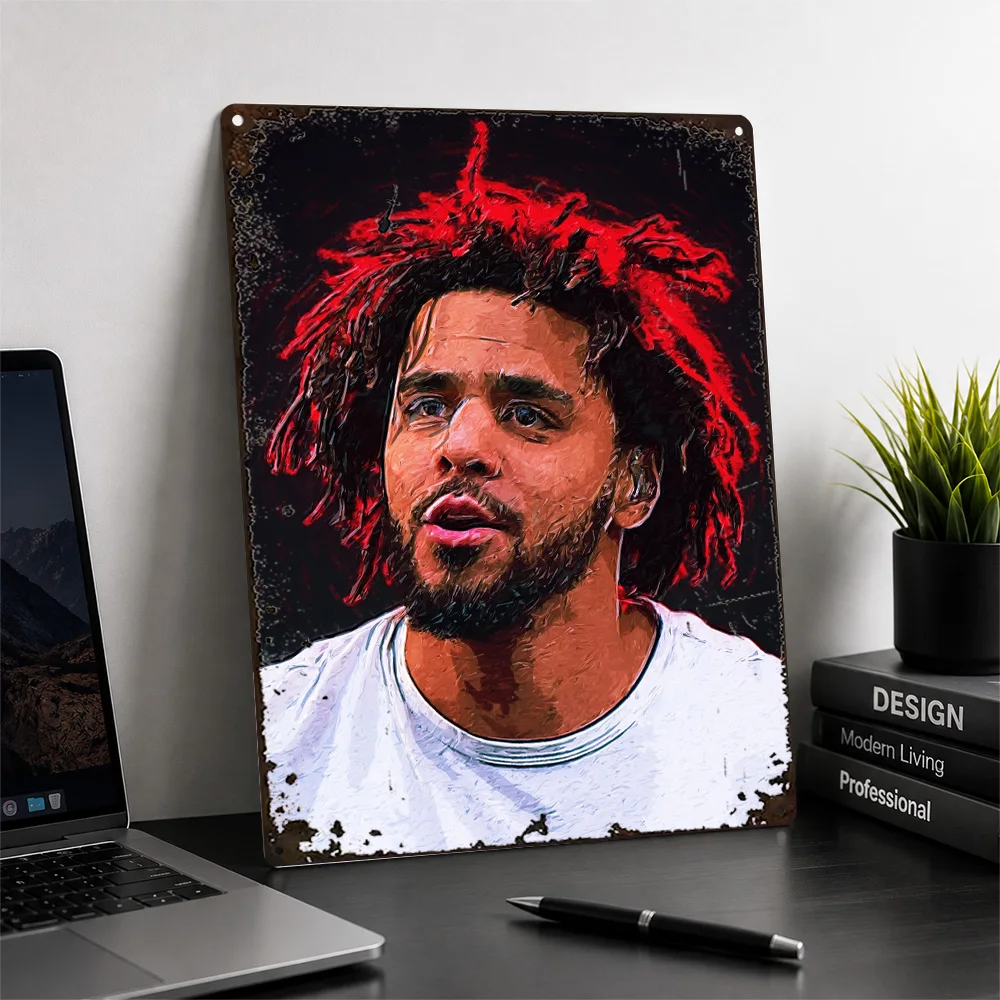 J Cole Closeup Portrait Aluminum Poster Painterly Wall Art For Music Studio Personalized Metal Sign Record Collector Gift Idea