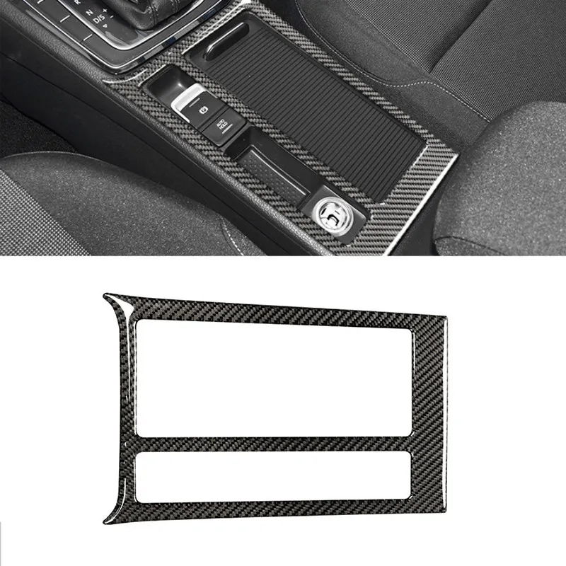 Carbon Fiber Center Control Water Cup Holder Panel Cover Sticker Trim For VW Golf 7 MK7 VII 2013 2014 2015 2016 2017