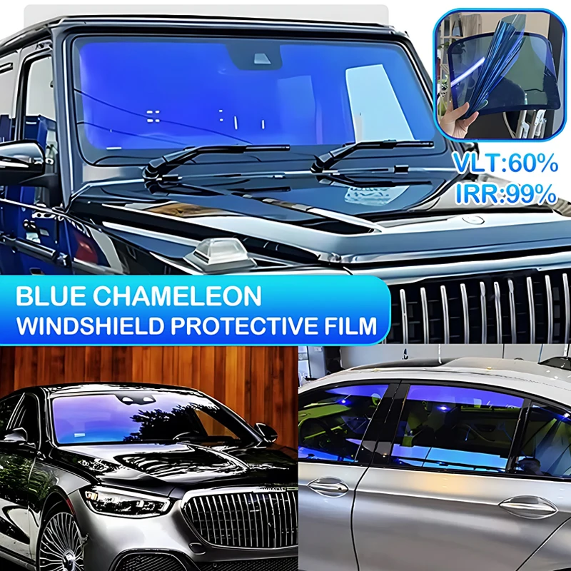 60%VLT 1/2/3M Blue Chameleon  Car Windshield Tint Solar Protection Film Anti UV 99% Decorative Protective Foil For Car Windows