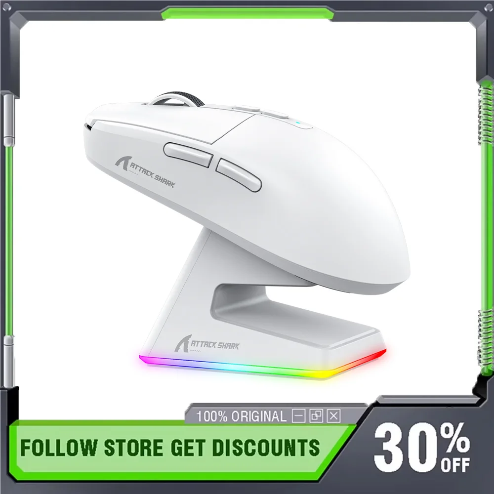 

Беспроводная мышь Attack Shark X6, трехрежимный датчик PAW3395, легкая конструкция, игровая мышь RGB для киберспорта с зарядной базой