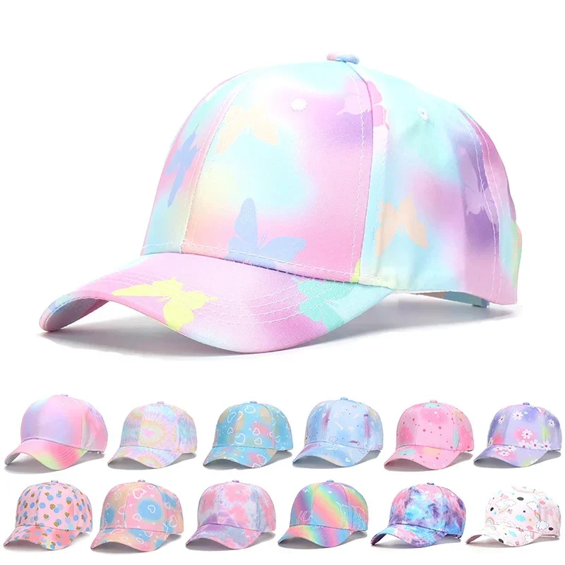 

Summer Kids Baseball Cap Fashion Tie-dye Print Snapback Hat For Children Girls Outdoor Streetwear Adjustable Duck Tongue Cap
