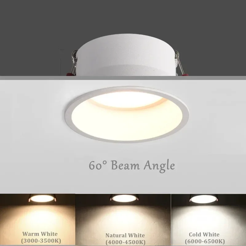 LED Downlight 15W 12W 7W 85-220V 60 Degrees Angle Anti-Glare Indoor Living Room Nordic Ceiling Recessed Spot Lights