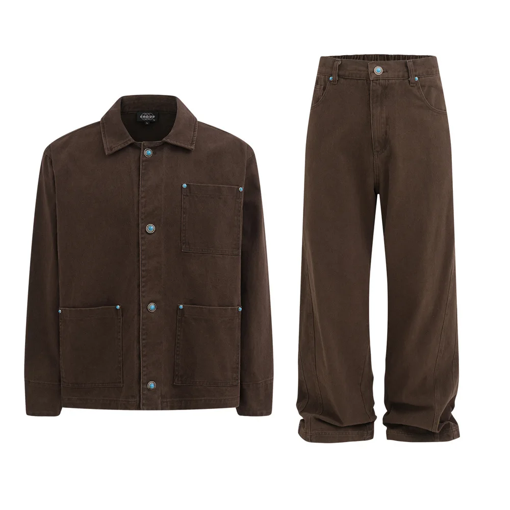 Мужские повседневные весенне-осенние деконструированные лоскутные дизайны с несколькими карманами, рабочая одежда, джинсовые прямые брюки, модный бренд