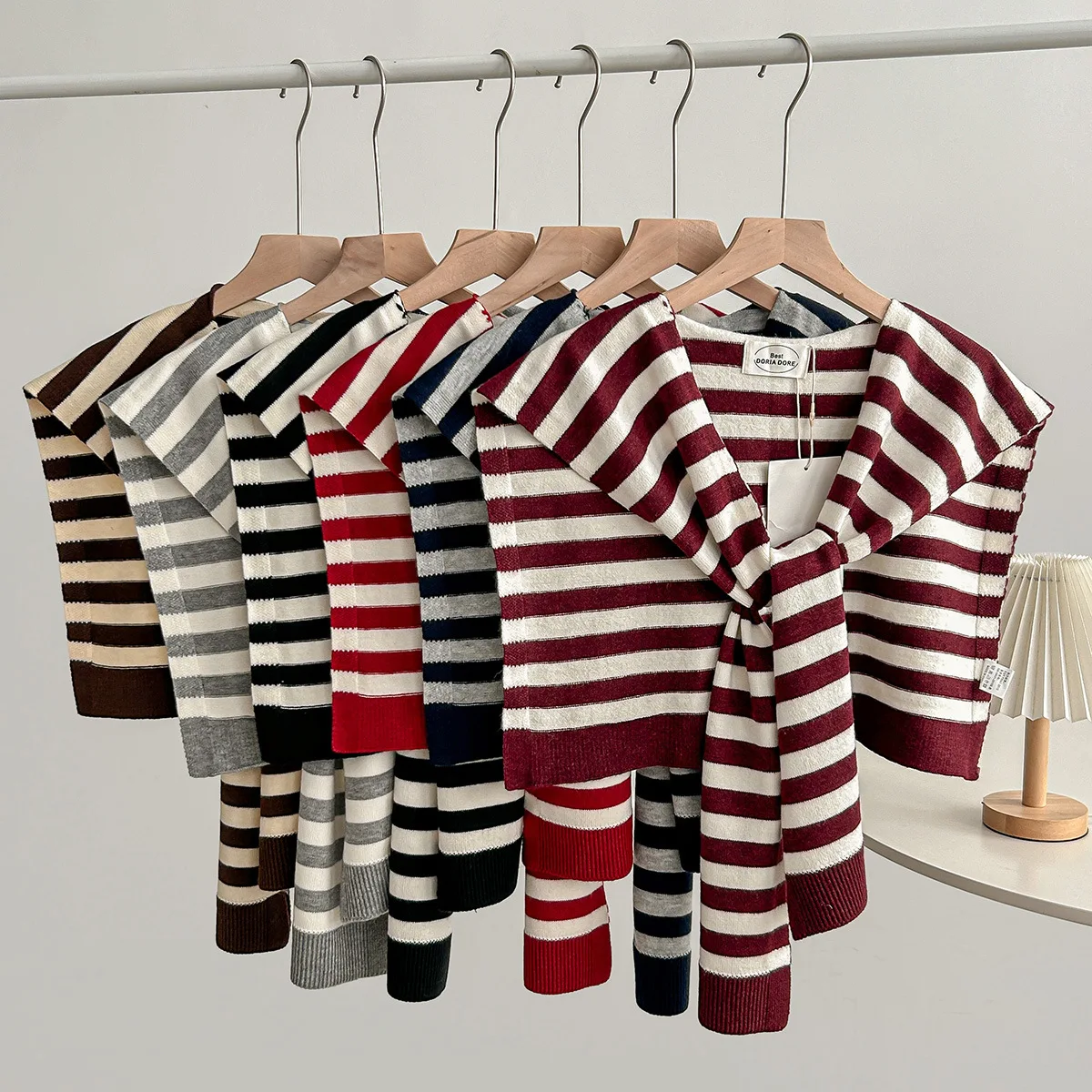 

Spring and Autumn Fashion Angolan Red Knitted Striped Wool Shawl for Women's Match False Collar Shawl and Scarf Worn Outside