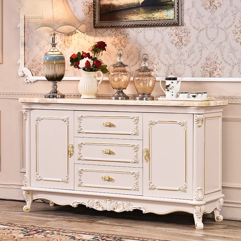 

Обеденный шкаф в европейском стиле, кухня, бытовой шкаф для чаш из массива дерева, шкаф для хранения и хранения с мраморной поверхностью