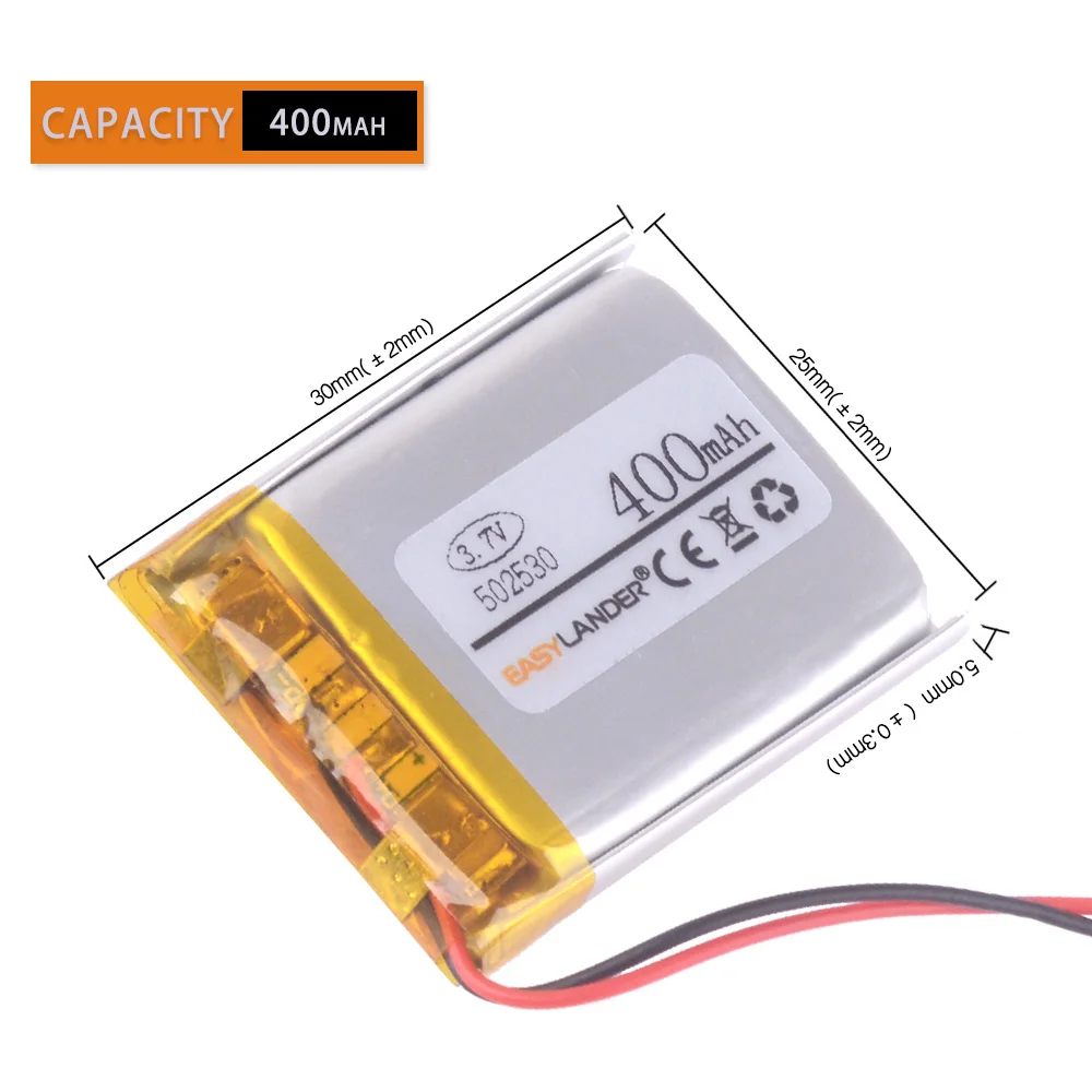 3.7V 502530 400 mah lithium-ion polymer  battery earphone video recorder Krasnodar