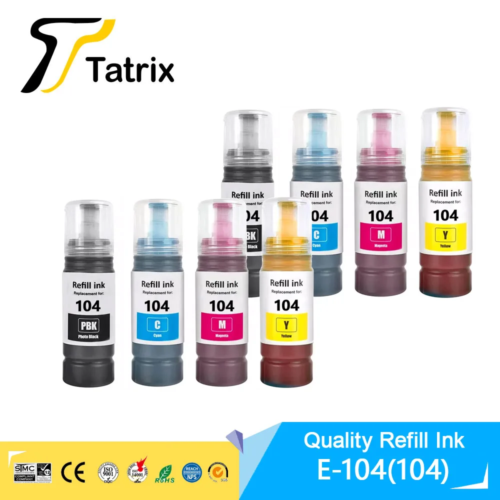 Tatrix 104 Premium Color Compatible Bulk Bottle Water Based Refill Ink For Epson ECOTANK ET-2821/ET-2825/ET-2826/ET-2830 Printer