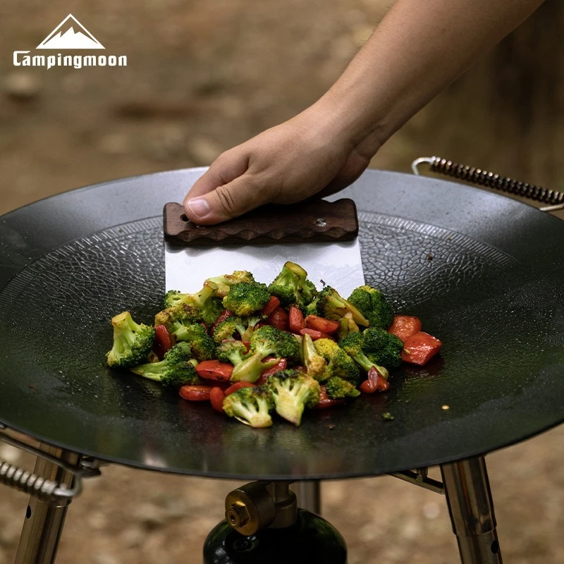 CAMPINGMOON MS-27 مجرفة أرز مقلية من الفولاذ المقاوم للصدأ مع مقبض من الخشب الصلب شفرة مشطوفة أداة طبخ المطبخ لشريحة لحم والقلي