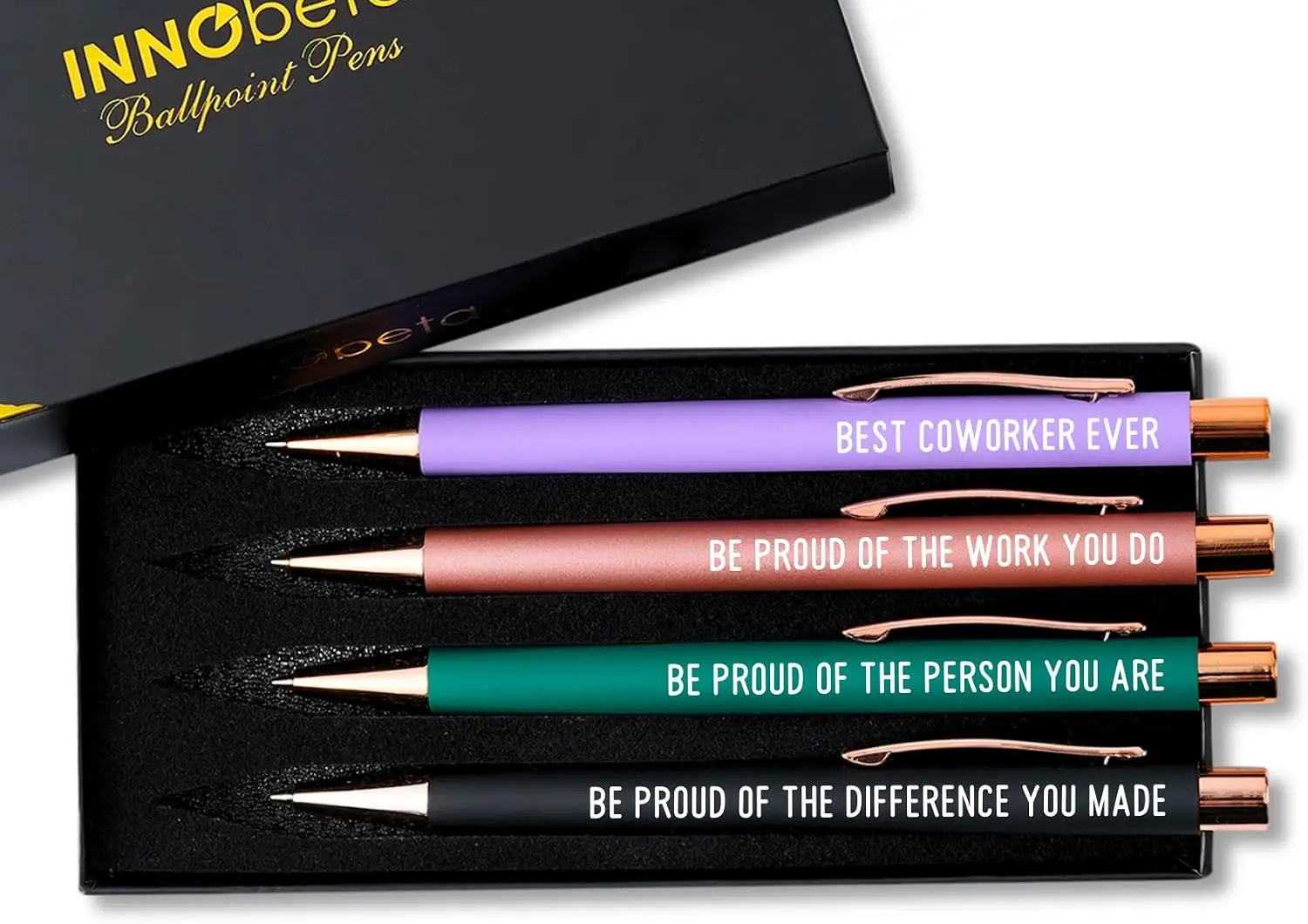 InnoBeta Farewell Gifts for Coworkers, Ballpoint Pen Set of 4, Coworker Leaving Goodbye gifts for women, Cool Funny New Job Presents for Birthday, Christmas - Best Coworker Ever - Gold
