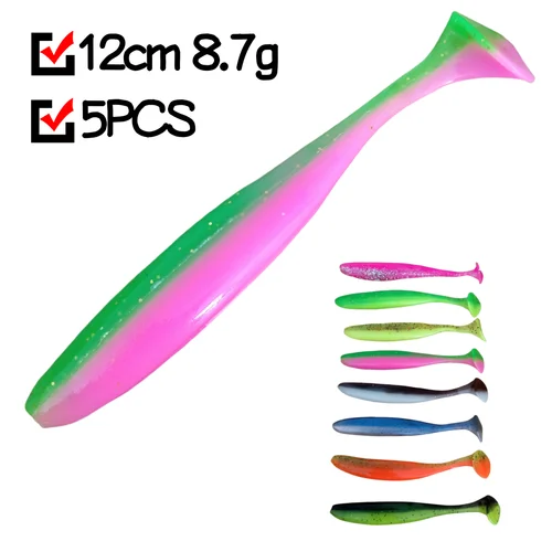 Imagen 2 del producto Swolfy, 5 uds., señuelo suave de 12cm, 8,7g, señuelo de pesca de goma, cola en T, sábalo, Swimbaits, cebo de silicona, cebo suave para perca, Lucio