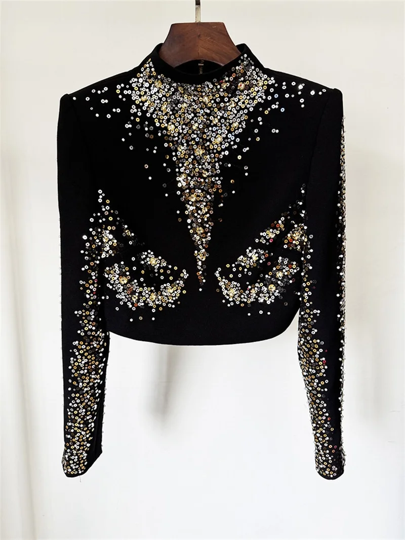 Błyszcząca Sukienka Balowa z Cekinami Czarna Seksowny Zestaw 2-częściowy Spódnica i Top z Długim Rękawem Suknia Wieczorowa na Przyjęcie Formalna Sukienka dla Gościa Weselnego Urodzinowa Sukienka Wieczorowa