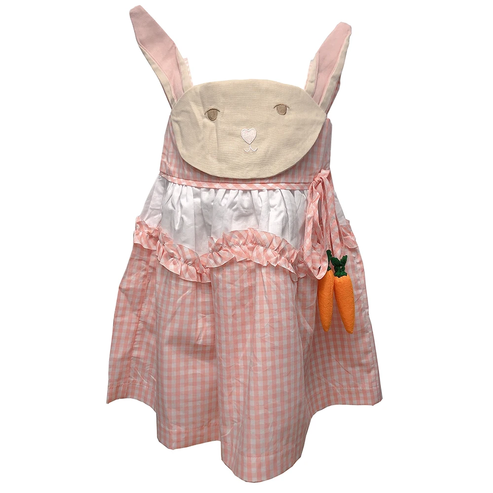 Children Boutique Clothing Summer Girl Cotton Pink Plaid Sleeveless Dress Supper Cute Bunny Radish Skirt Baby Outfit For 18m-6T