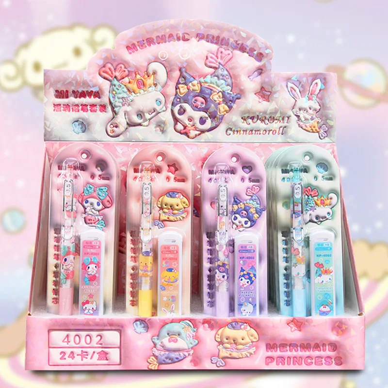 New 24pcs Sanrio Mechanical Pencil Set Melody Kuromi Cinnamoroll Student School Supplies Automatic Pencil Learning Stationery