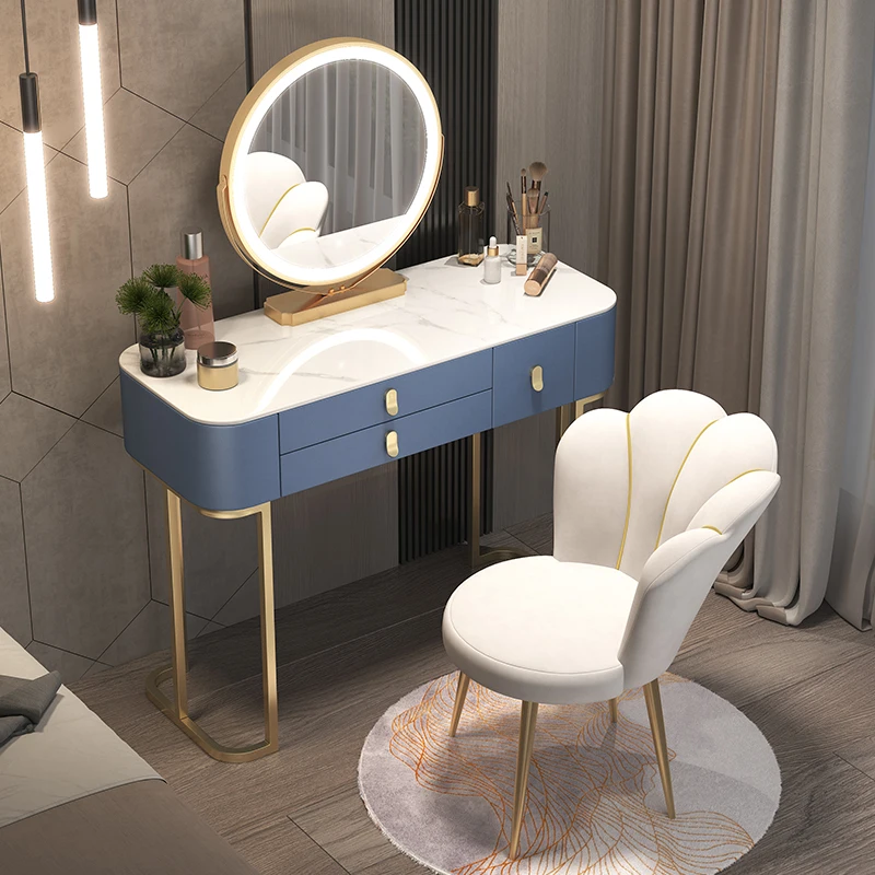 

With Mirror Luxury Dresser Lamp Nordic Chair Organizer Storage Dressing Table Modern Women Coiffeuse De Chambre Furniture