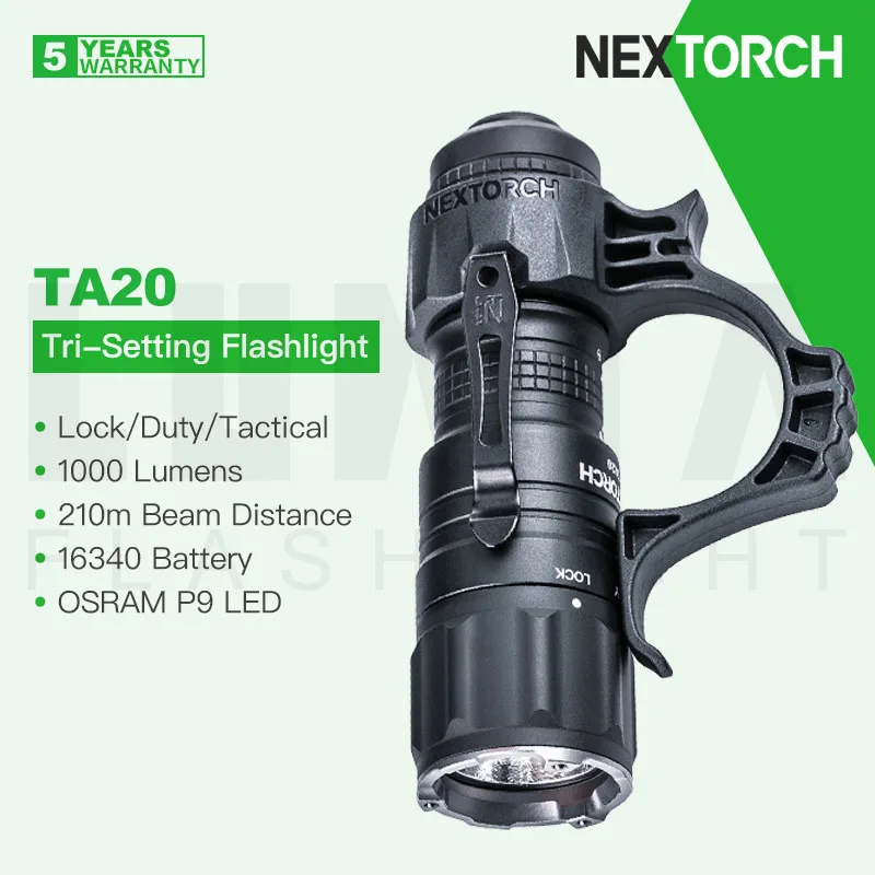 NEXTORCH TA20 Rechargeable Compact Flashlight, Tri-mode Lock/Duty/Tactical, 1000 Lumen, Power by 16340 or CR123A Battery