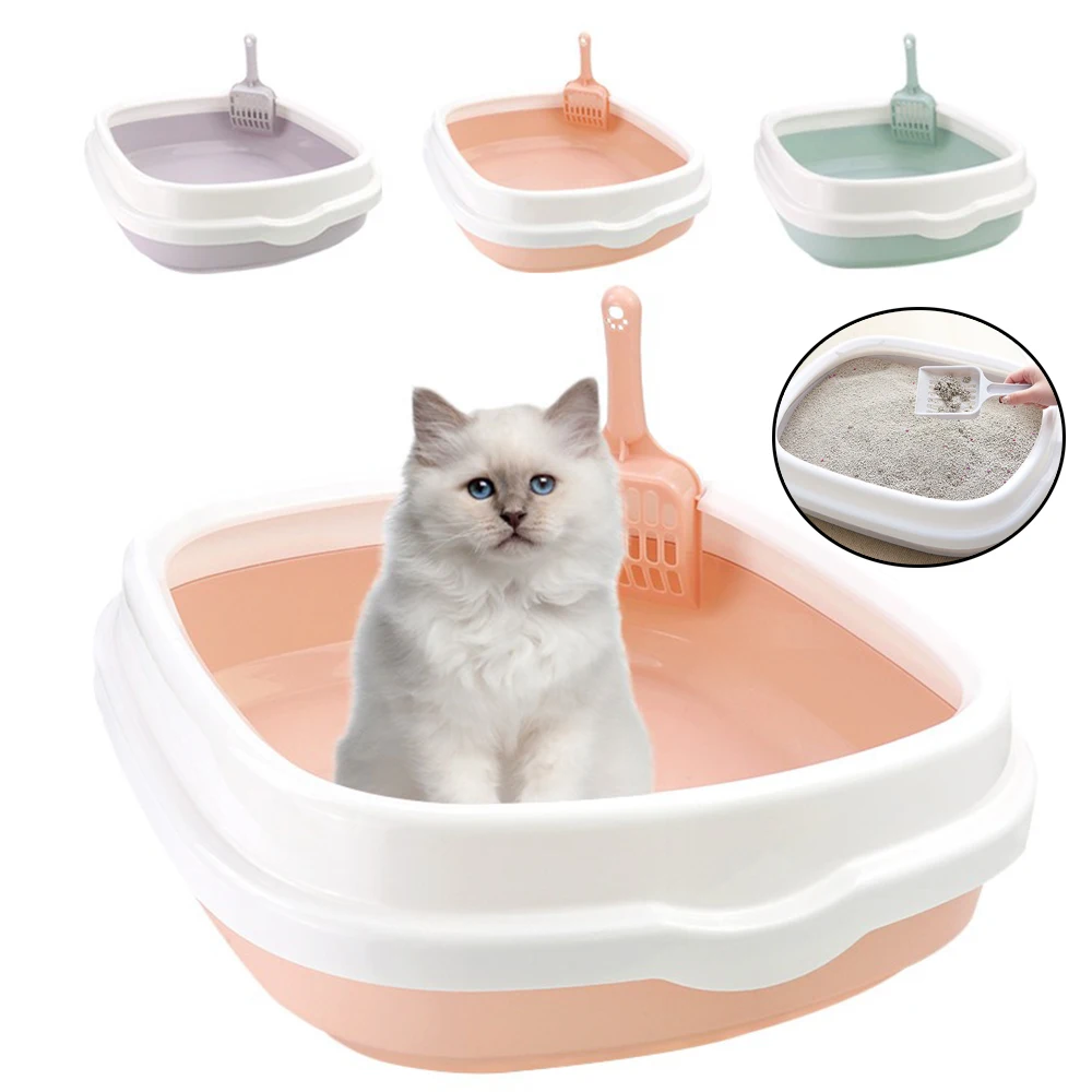 

Cat Box Litter Kitty for Small Cats Animals Semi Closed Cat Tray with Scoop Excrement Training Sand Litter Box Cat Accessories