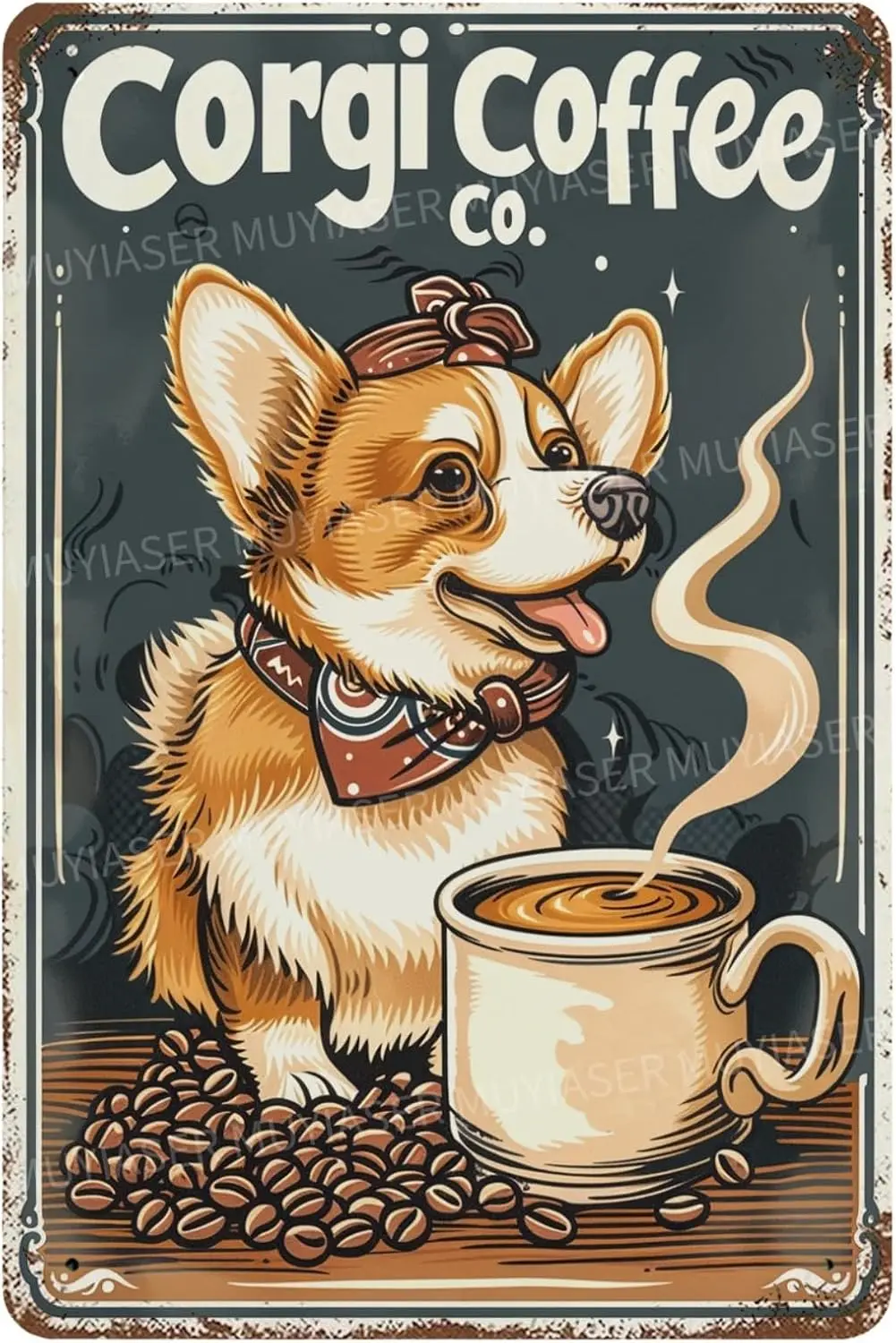 Metal Signs Corgi Coffee Vintage Signs Retro Aluminum Tin Sign for Toilet Washroom Garden Home Bar Cafe Decor 8x12 Inch