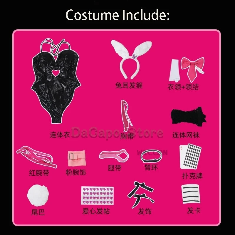 Cos Mikku-disfraz de conejo para niña, traje de Cosplay de piel negra con agujeros, vestido Sexy bonito para Halloween, tocados, ropa con lazos, S-XXXL