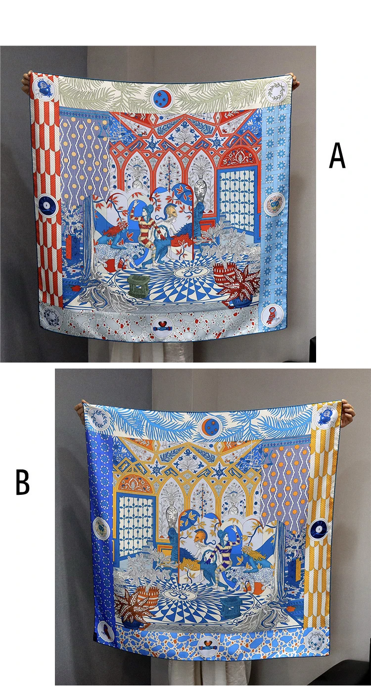 

Double Sided Silk Scarf 90cm Women Hand-rolled Edges Bandanas Hijab Luxury Silk Hair Scarfs for Bag Accessories Christmas Gift