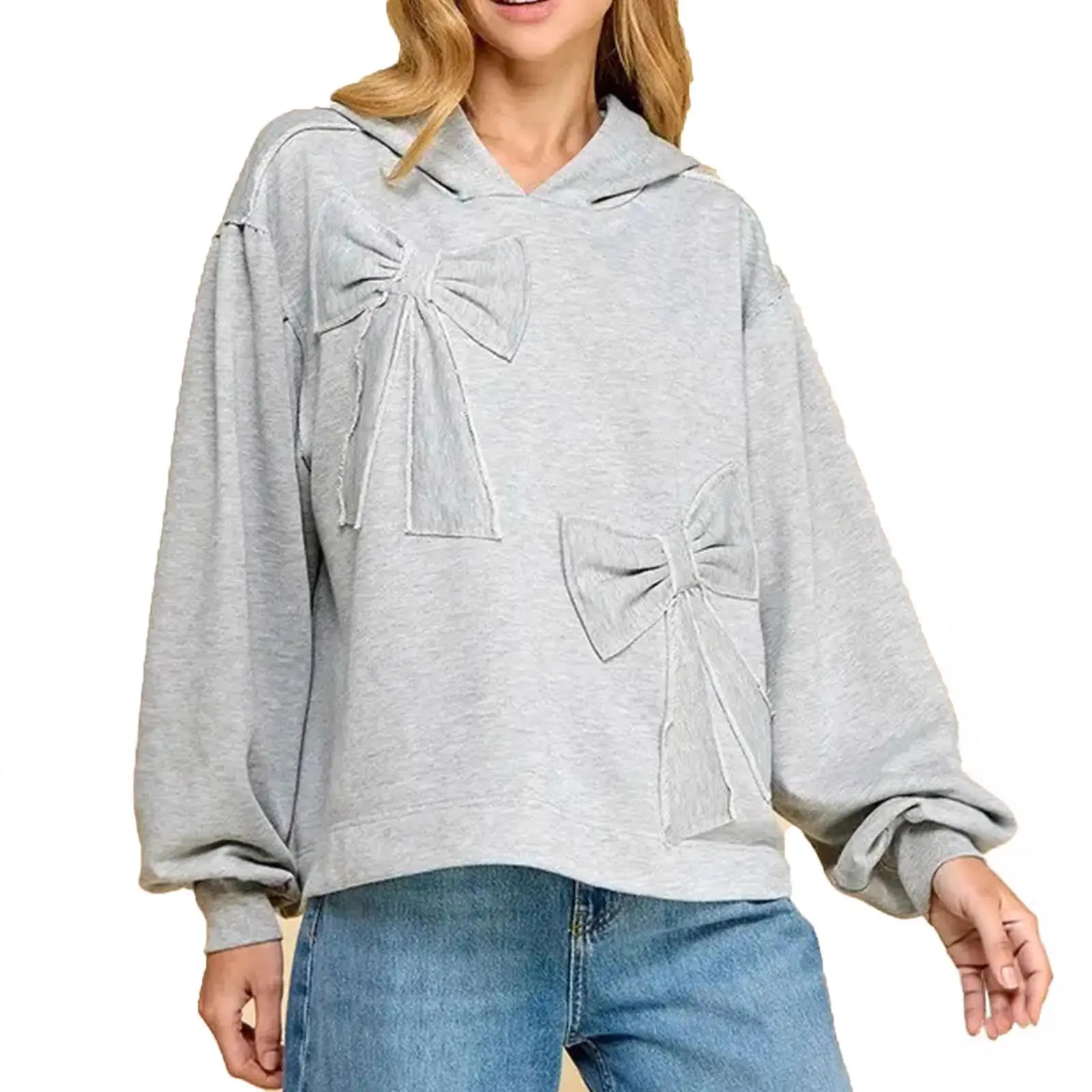 

Autumn Winter Loose Long Sve Sweatirt Pure Color Knot Patchwork High End Women's Faion Comfortable Streetwear