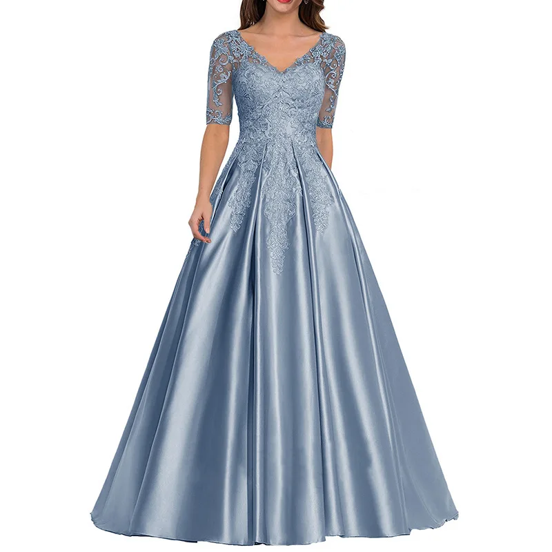 Elegant A Line Women Evening Dresses Satin Appliques Prom Party Gowns Formal Vestido De Noche Abenkleider robes de soirée