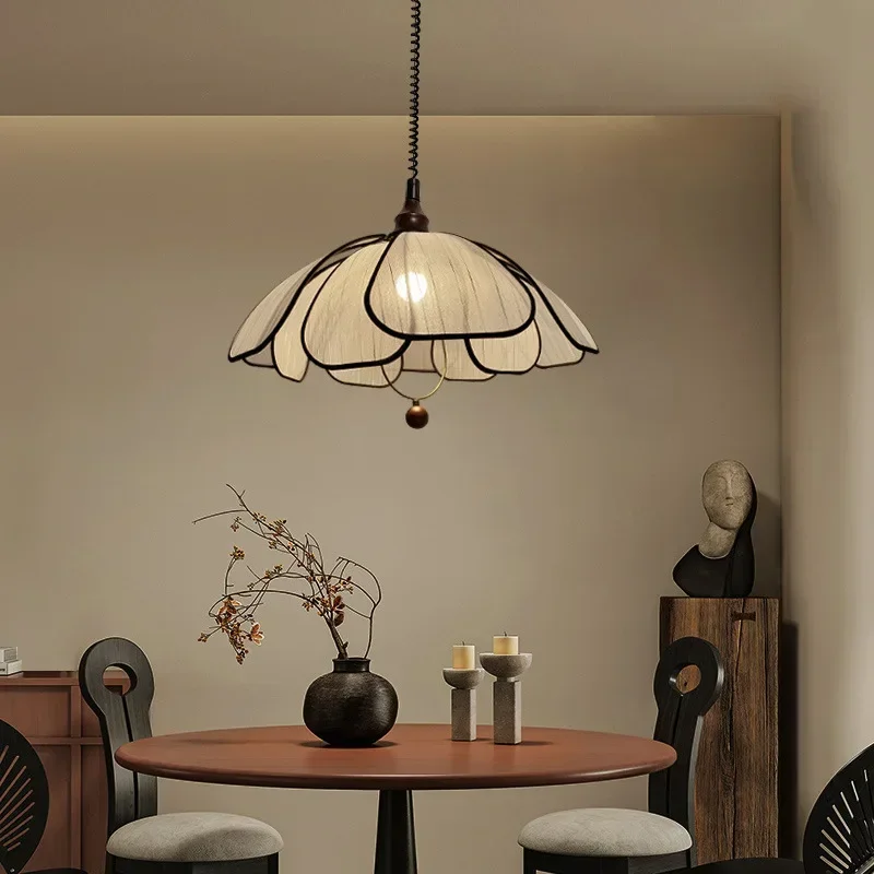 French petal chandelier, lifting restaurant light, medieval retro walnut feeling