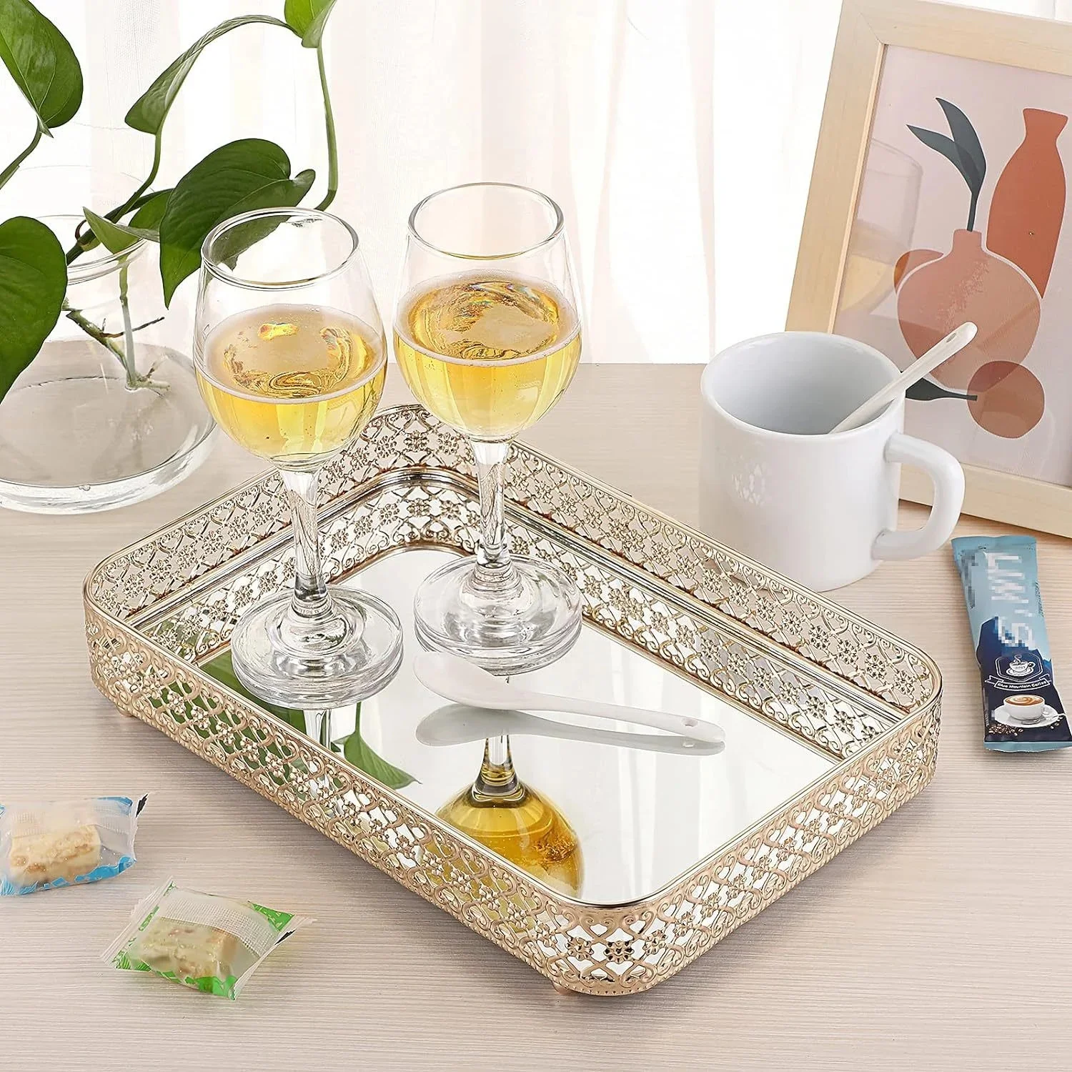 

Роскошный металлический зеркальный поднос в европейском стиле, домашний поднос для фруктов, поднос для хранения косметики, поднос для ювелирных изделий, органайзер, сервировочный поднос, тарелка