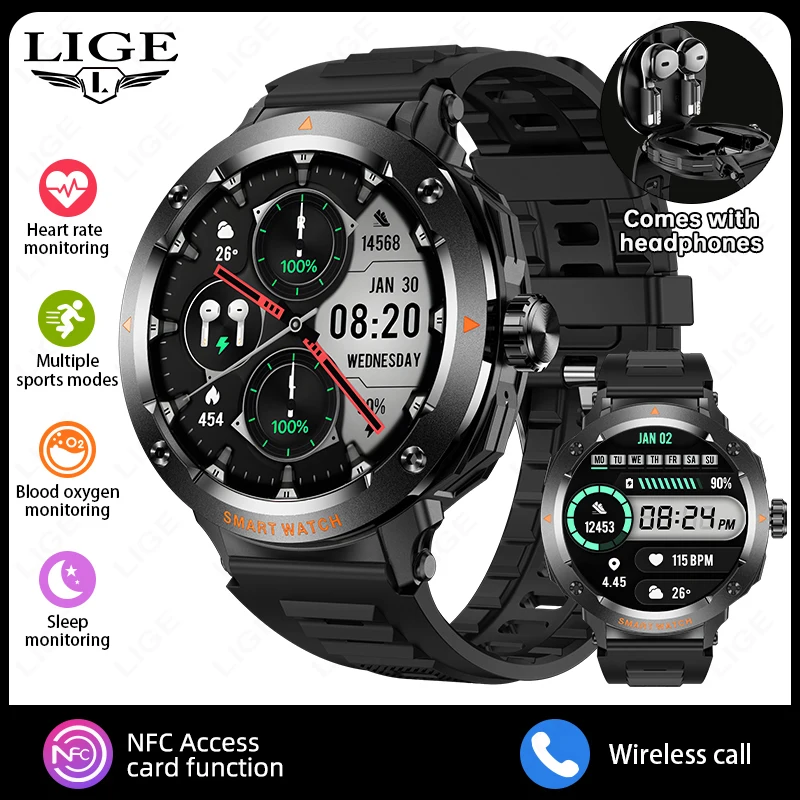 NFC Smart Watch with Wireless Earphone, Bluetooth Call