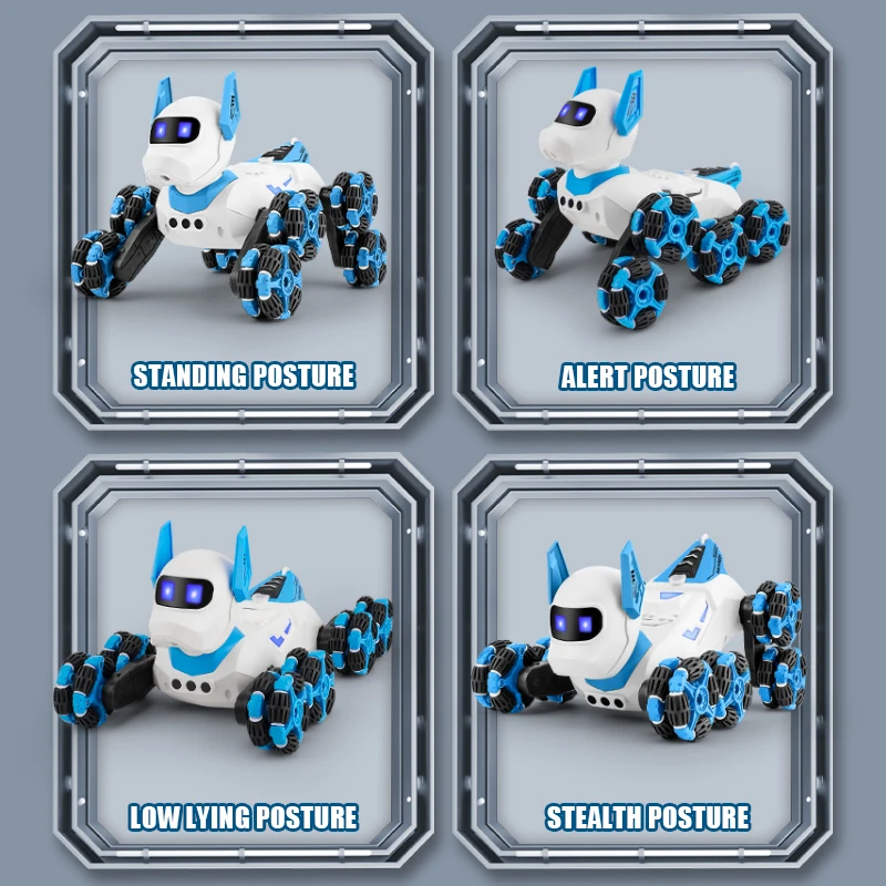 ثمانية عجلة حيلة RC روبوت الكلب سيارة لعبة 2.4G راديو التحكم عن بعد سيارات مع الموسيقى حيلة رذاذ لعبة كهربائية للبنين أطفال هدية