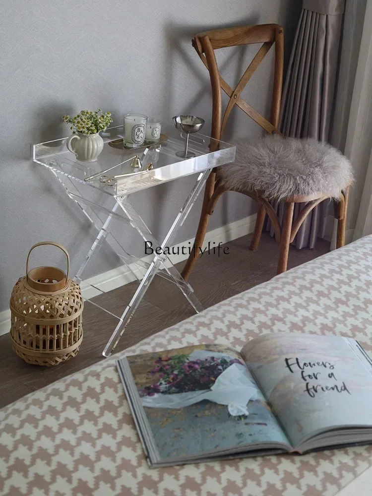 

06.Acrylic folding small coffee table simple transparent light luxury sofa bedside small table