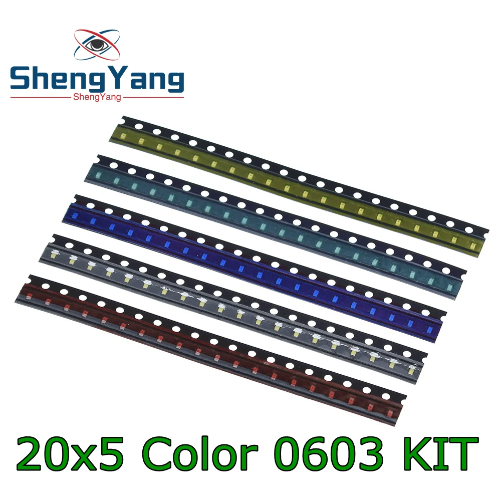 TZT 5 ألوان x20 قطعة = 100 قطعة SMD 0603 LED لتقوم بها بنفسك عدة السوبر مشرق الأحمر/الأخضر/الأزرق/الأصفر/الأبيض المياه واضح LED ضوء الثنائيات مجموعة #1