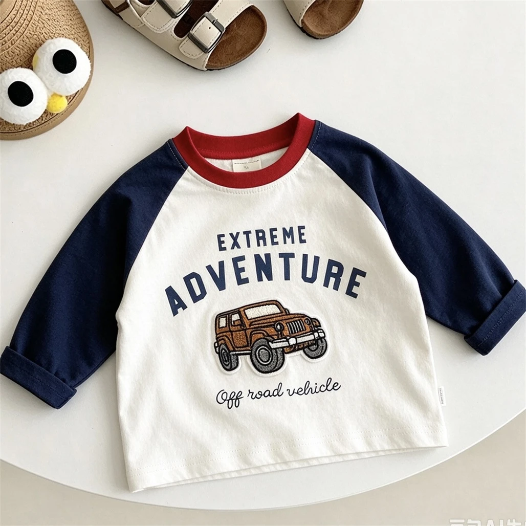 Trendy Long-sleeved Tops Spring Autumn Clothes Lovely Round Neck Base Shirt New Design Printing Base Shirt Pure Cotton Wear