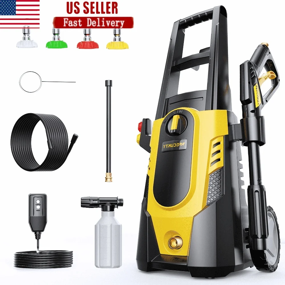 

Electric Pressure Washer 3700 PSI 2.5 GPM Foam Cannon 4 Quick Nozzles 35FT Cord 20FT Hose TSS System Car Garden Cleaning