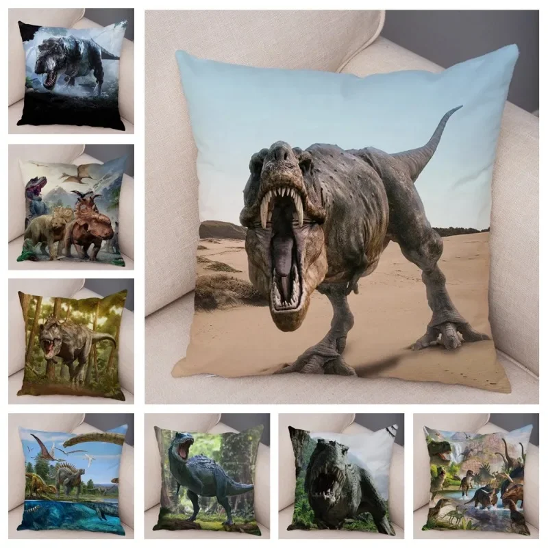 Jurassic dinosaur pattern Double-sided Printed pillow cover Short plush Suitable living rooms bedrooms sofas throw cushion cover