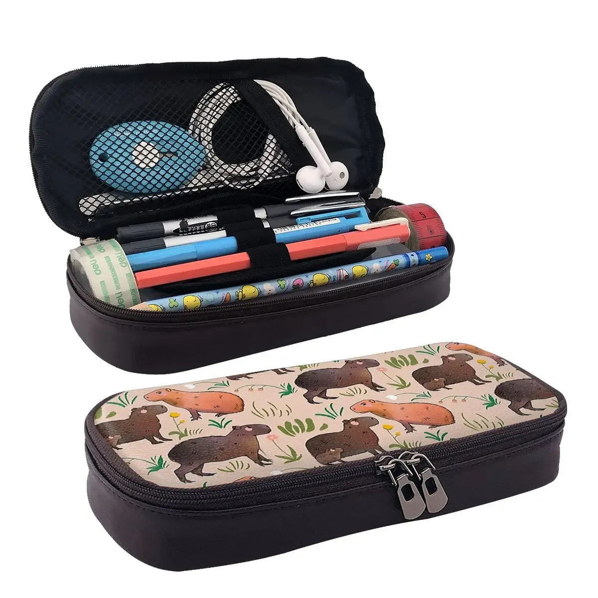 

Capybara Leather Pencil Case for Studen School Pen Box Pencil Bag Stationery Supplies Pen Holder Bag