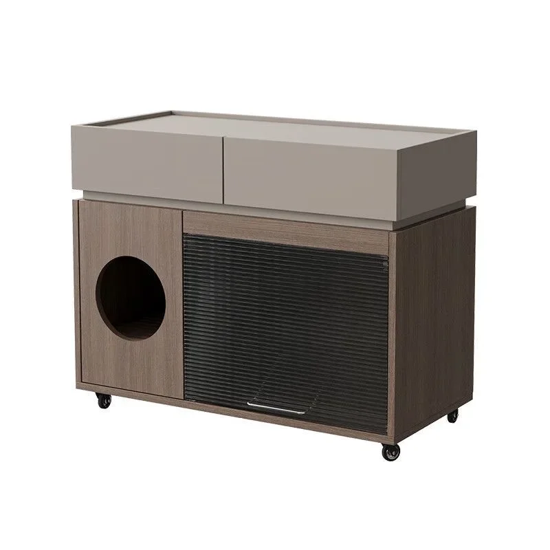 Italian minimalist sofa side cabinet movable semi-closed cat litter cabinet living room side several high-end lockers side