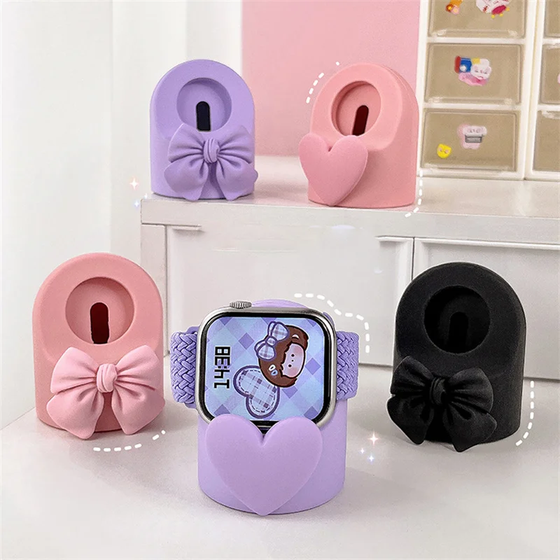 Cute 3D Bowknot Pink Wireless Charger Stand 49mm 41 45mm For iWatch 38 42 40 44mm Charging Bracket For Apple Watch 8 SE 7 6 5 4